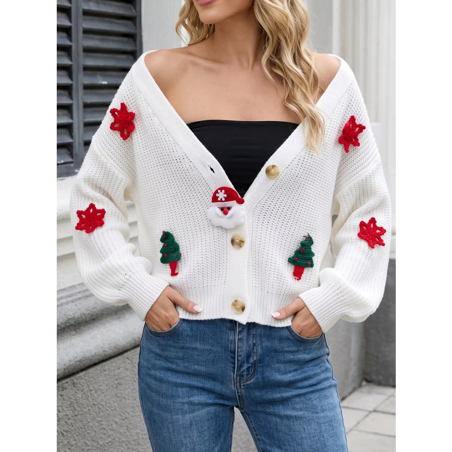 Festive Christmas Applique V-Neck Knit Cardigan Apparel and Accessories