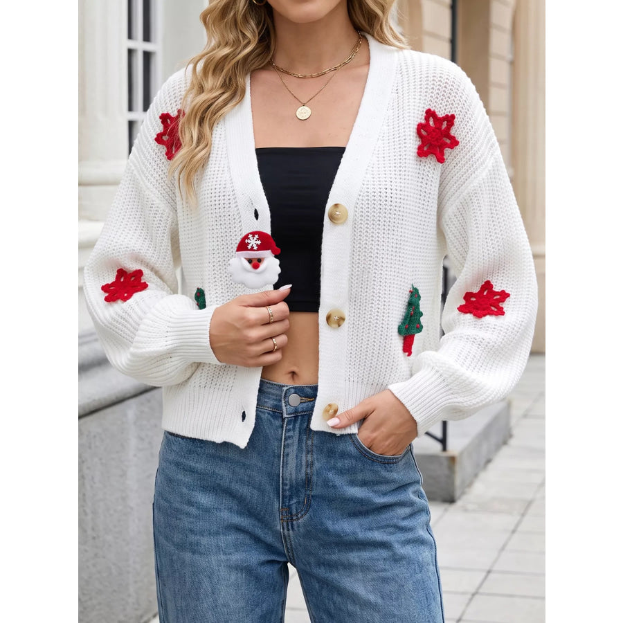 Festive Christmas Applique V-Neck Knit Cardigan Apparel and Accessories