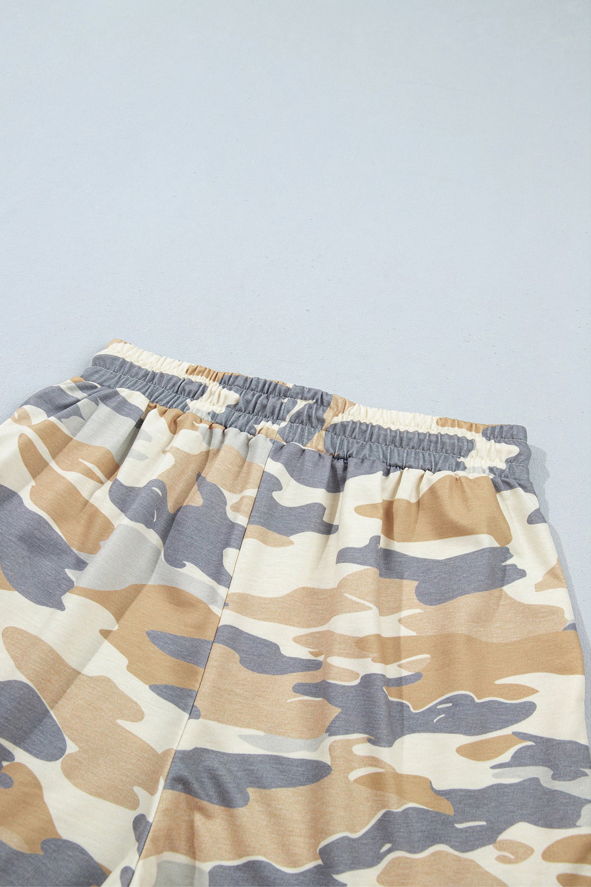 Multicolour Camouflage Print Long Sleeve Top Drawstring Shorts Set