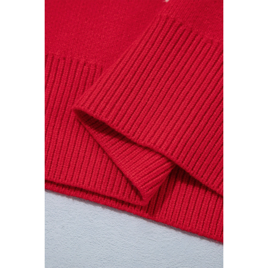 Fiery Red All Over Bow Dropped Shoulder Round Neck Shift Sweater Sweaters & Cardigans/Sweaters