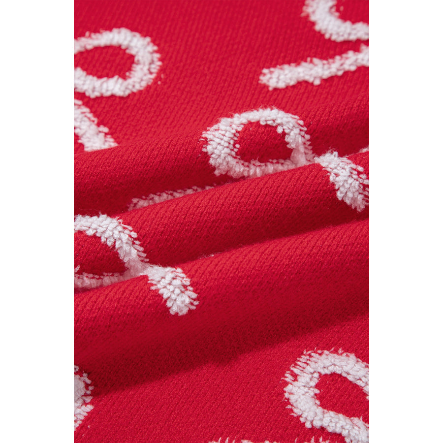 Fiery Red All Over Bow Dropped Shoulder Round Neck Shift Sweater Sweaters & Cardigans/Sweaters