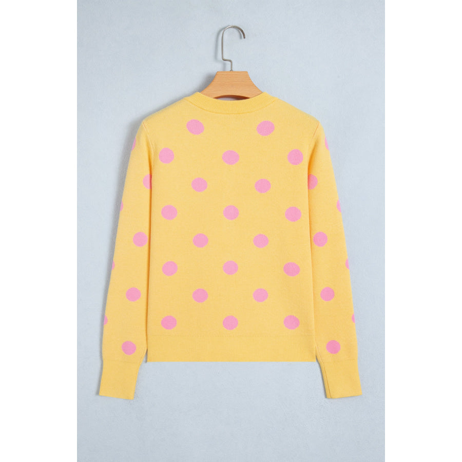 Fiery Red Casual Polka Dot Button Front Long Sleeve Sweater Cardigan Sweaters & Cardigans/Cardigans
