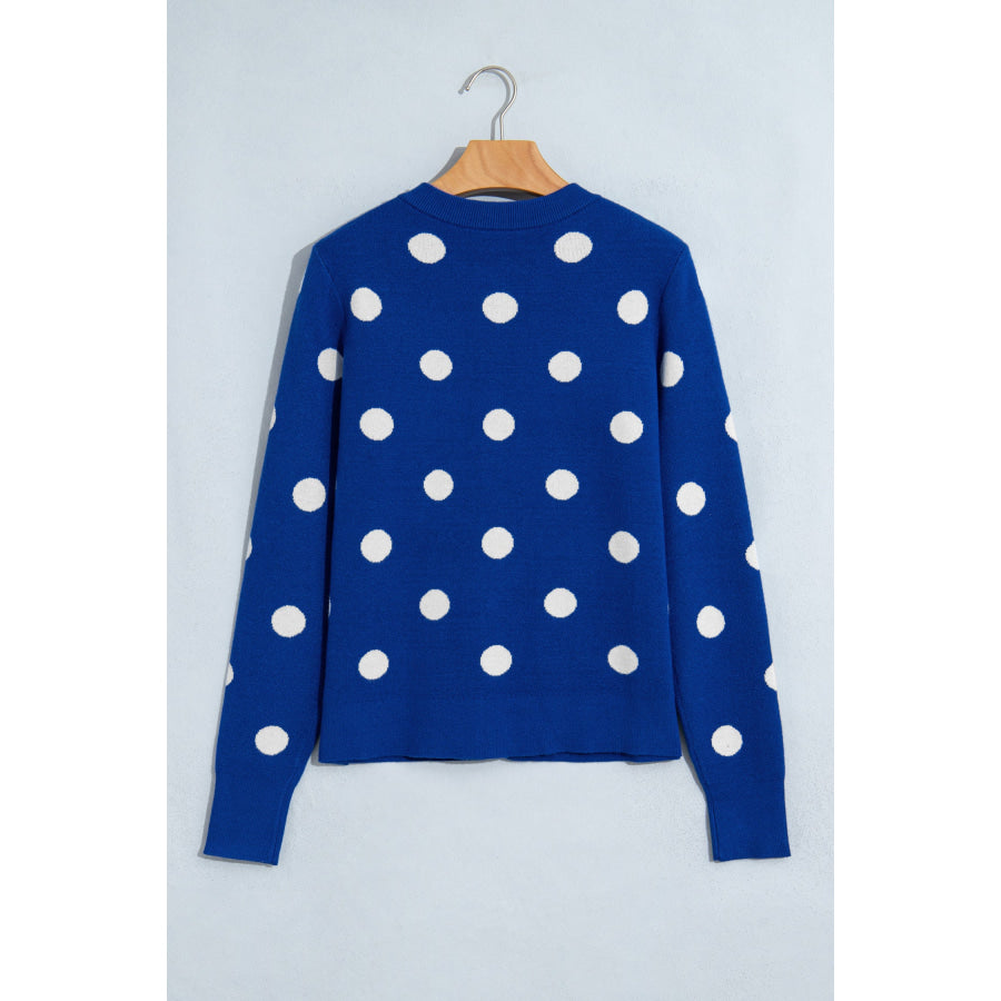 Fiery Red Casual Polka Dot Button Front Long Sleeve Sweater Cardigan Sweaters & Cardigans/Cardigans