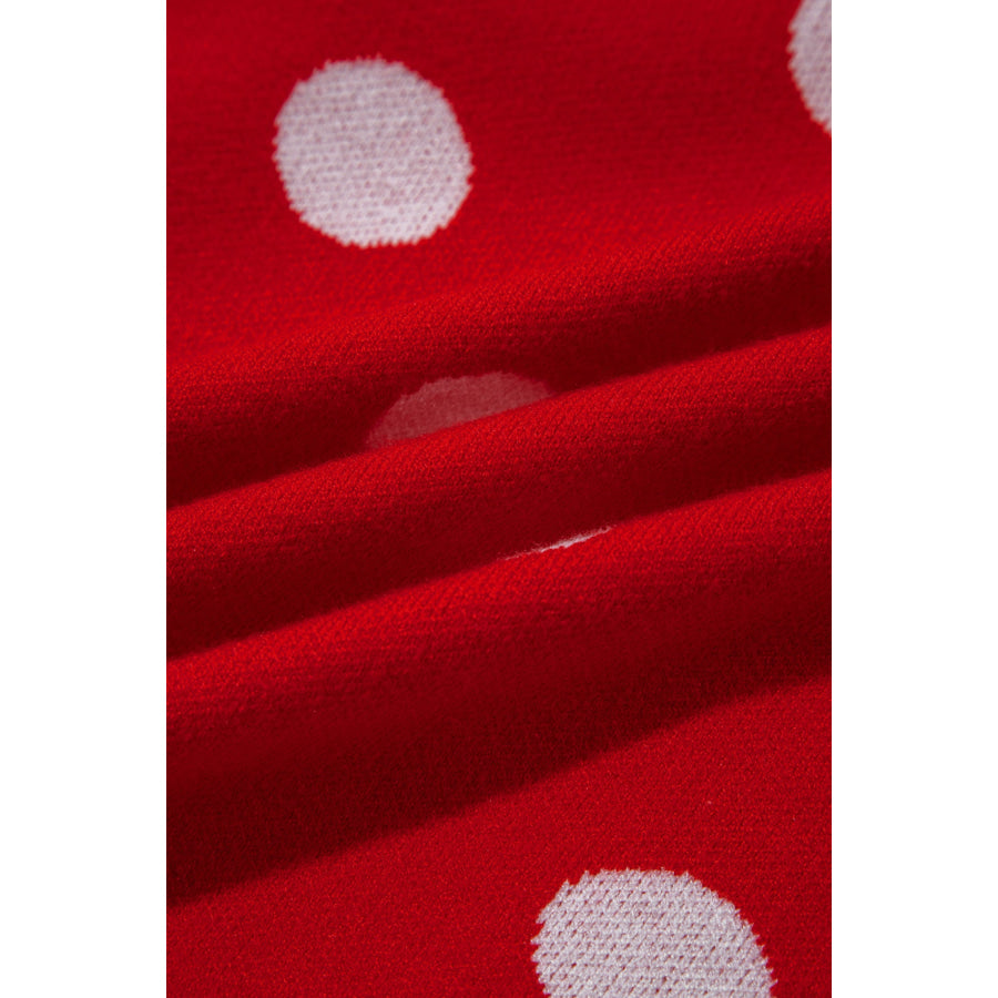 Fiery Red Casual Polka Dot Button Front Long Sleeve Sweater Cardigan Sweaters & Cardigans/Cardigans