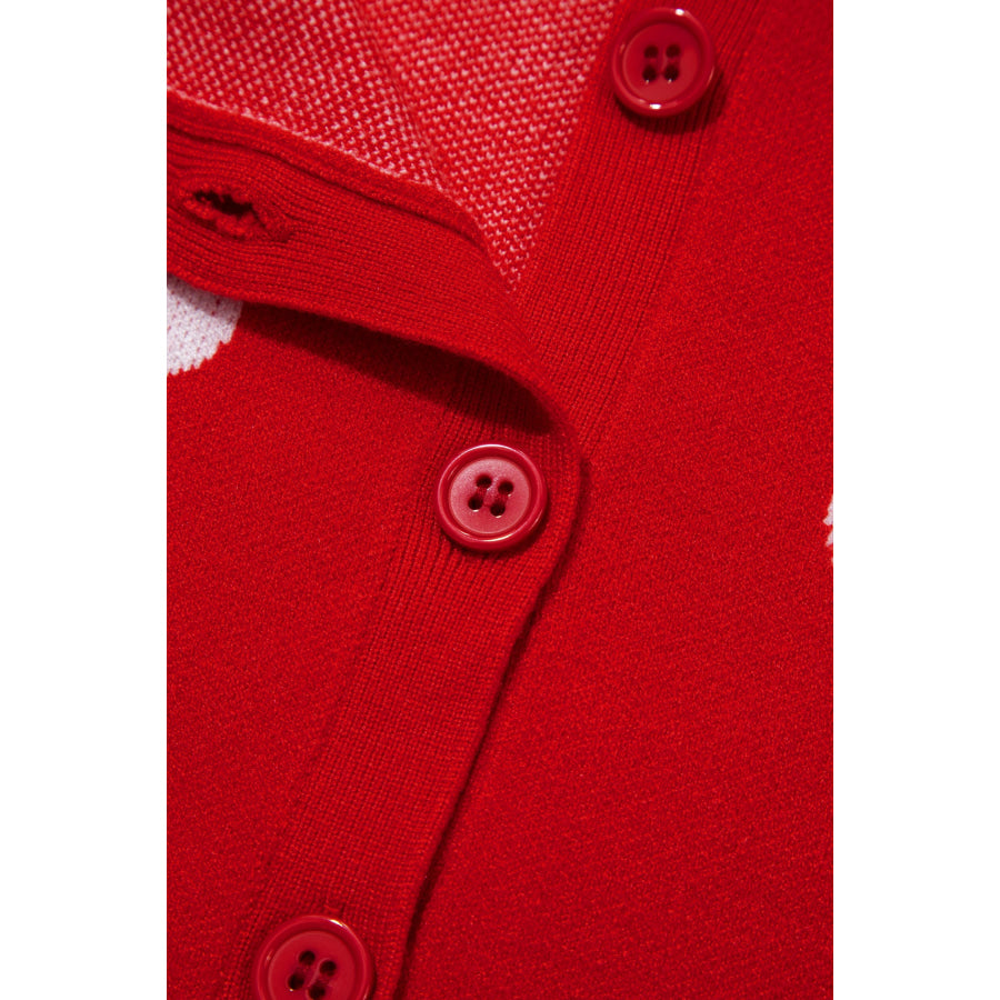 Fiery Red Casual Polka Dot Button Front Long Sleeve Sweater Cardigan Sweaters & Cardigans/Cardigans