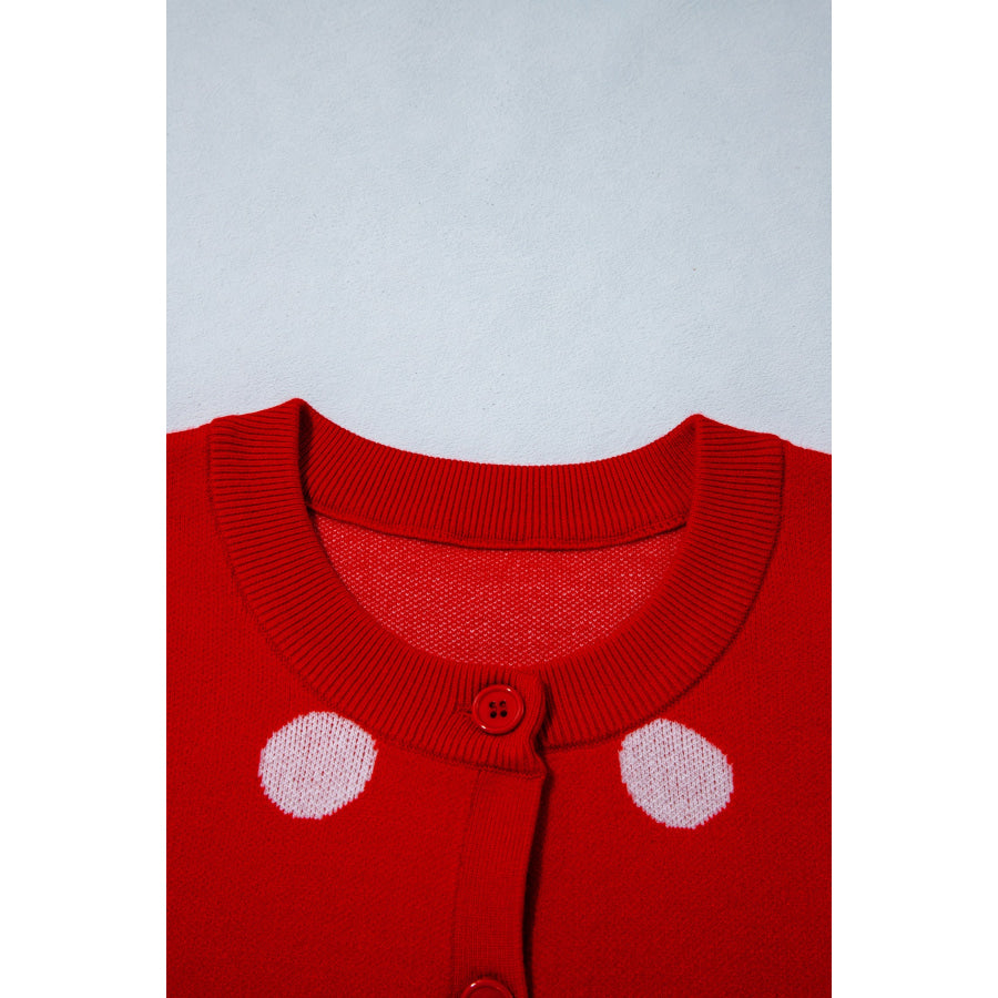 Fiery Red Casual Polka Dot Button Front Long Sleeve Sweater Cardigan Sweaters & Cardigans/Cardigans