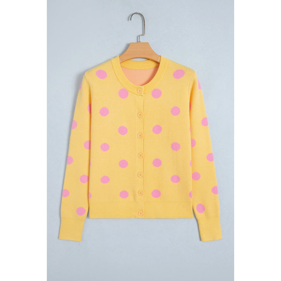 Fiery Red Casual Polka Dot Button Front Long Sleeve Sweater Cardigan Sweaters & Cardigans/Cardigans