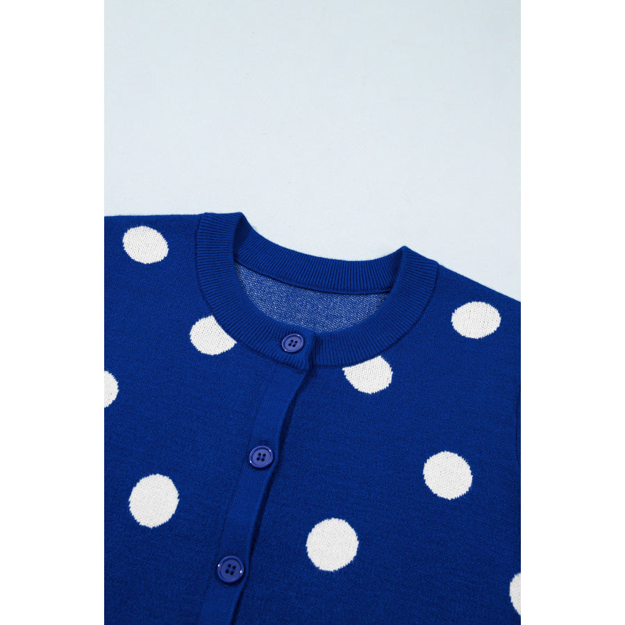 Fiery Red Casual Polka Dot Button Front Long Sleeve Sweater Cardigan Sweaters & Cardigans/Cardigans