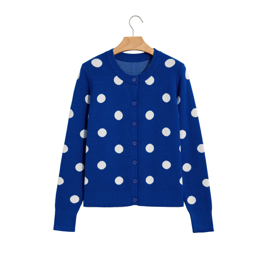 Fiery Red Casual Polka Dot Button Front Long Sleeve Sweater Cardigan Sweaters & Cardigans/Cardigans