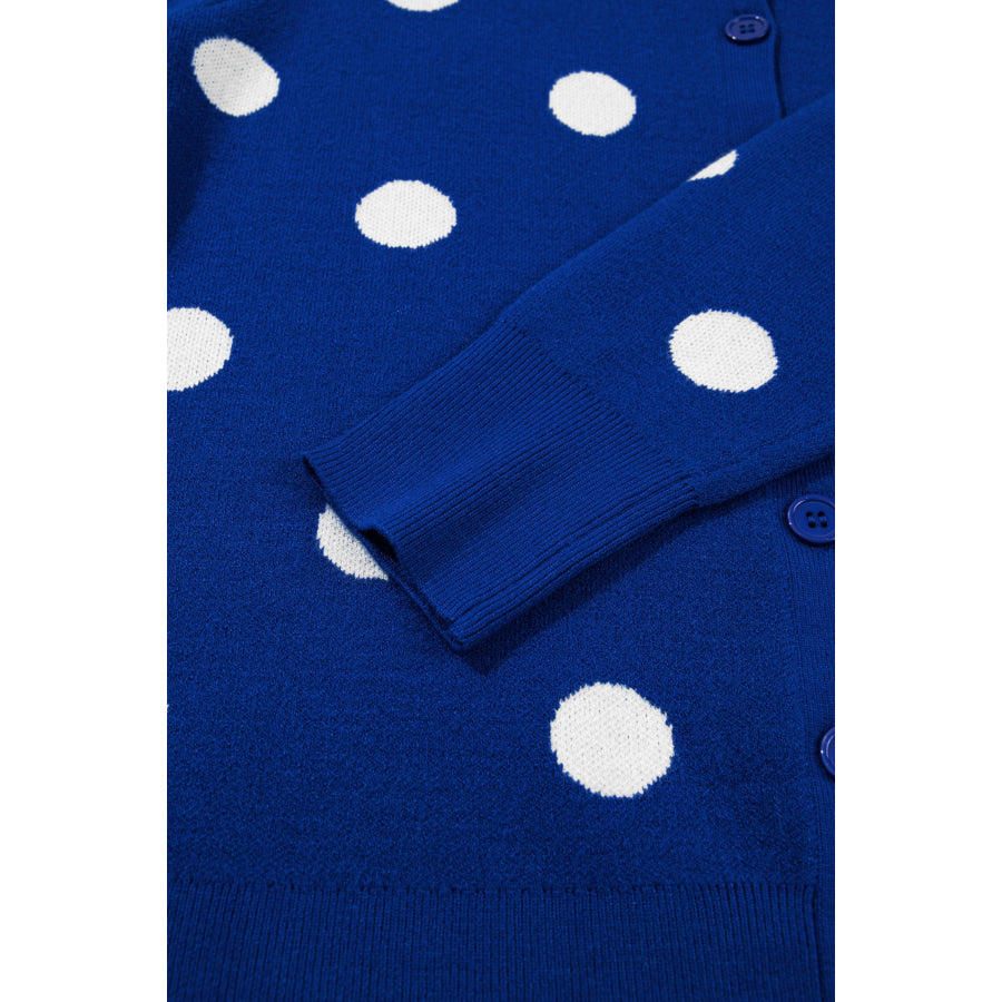 Fiery Red Casual Polka Dot Button Front Long Sleeve Sweater Cardigan Sweaters & Cardigans/Cardigans