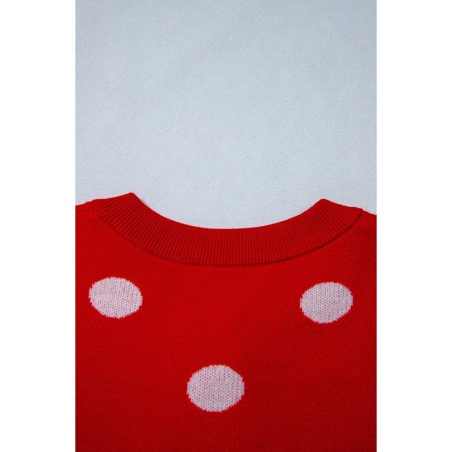 Fiery Red Casual Polka Dot Button Front Long Sleeve Sweater Cardigan Sweaters & Cardigans/Cardigans
