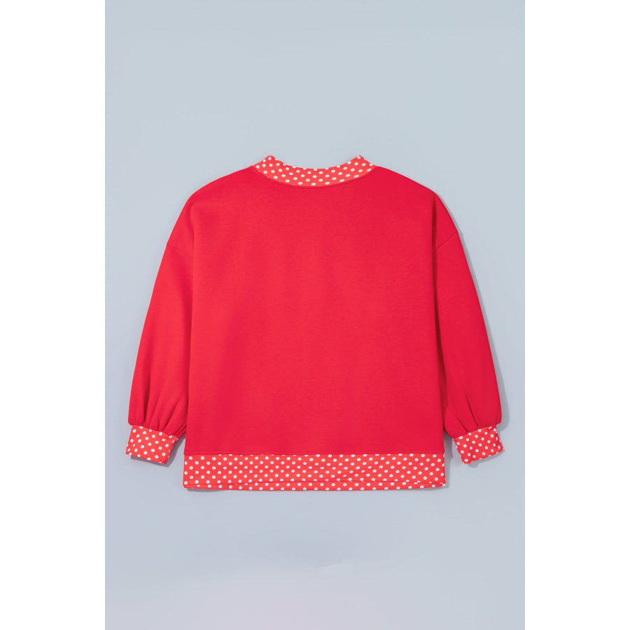 Fiery Red Casual Polka Dot Patchwork Letter Graphic Plus Size Sweatshirt Size/Plus Sweatshirts & Hoodies