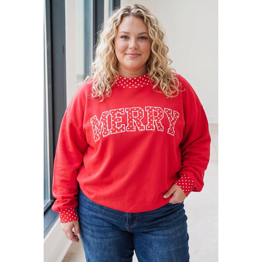 Fiery Red Casual Polka Dot Patchwork Letter Graphic Plus Size Sweatshirt Size/Plus Sweatshirts & Hoodies