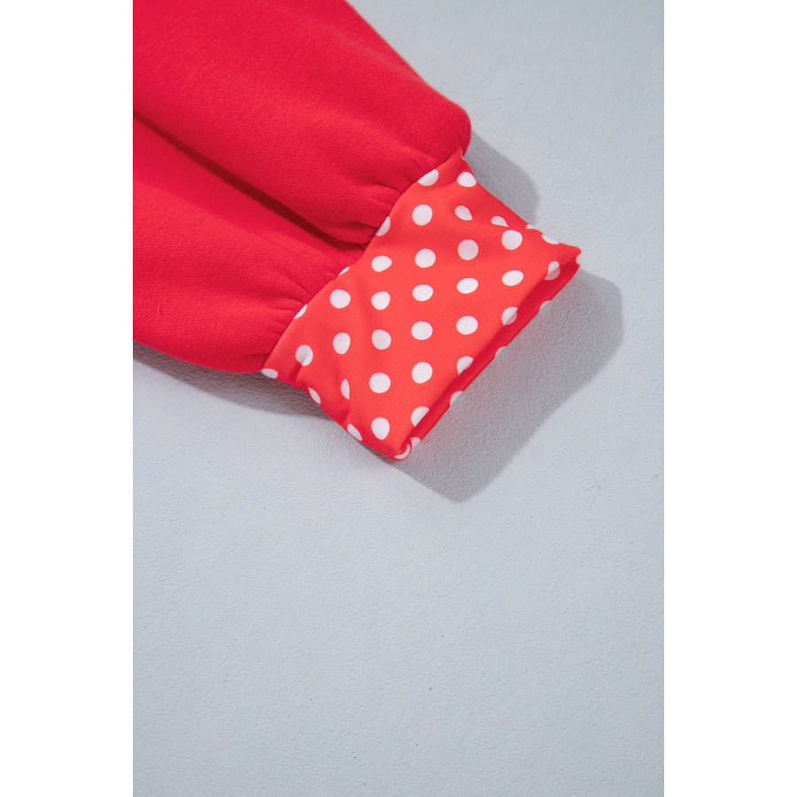 Fiery Red Casual Polka Dot Patchwork Letter Graphic Plus Size Sweatshirt Size/Plus Sweatshirts & Hoodies