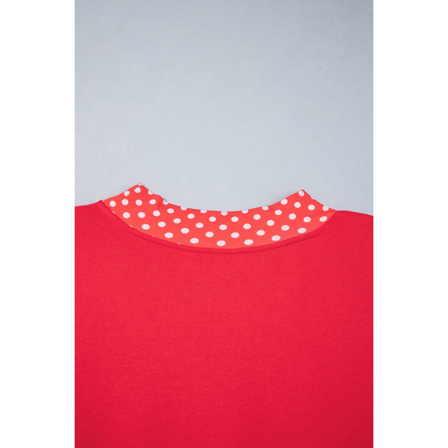Fiery Red Casual Polka Dot Patchwork Letter Graphic Plus Size Sweatshirt Size/Plus Sweatshirts & Hoodies