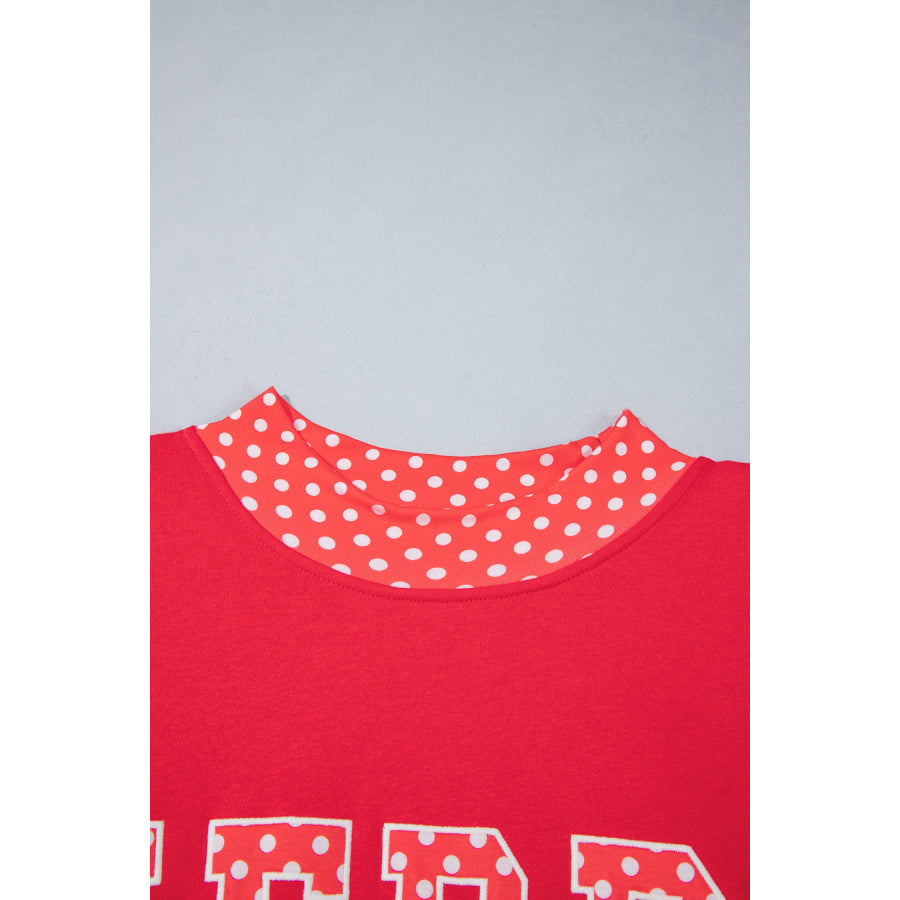 Fiery Red Casual Polka Dot Patchwork Letter Graphic Plus Size Sweatshirt Size/Plus Sweatshirts & Hoodies