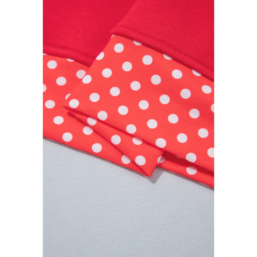 Fiery Red Casual Polka Dot Patchwork Letter Graphic Plus Size Sweatshirt Size/Plus Sweatshirts & Hoodies