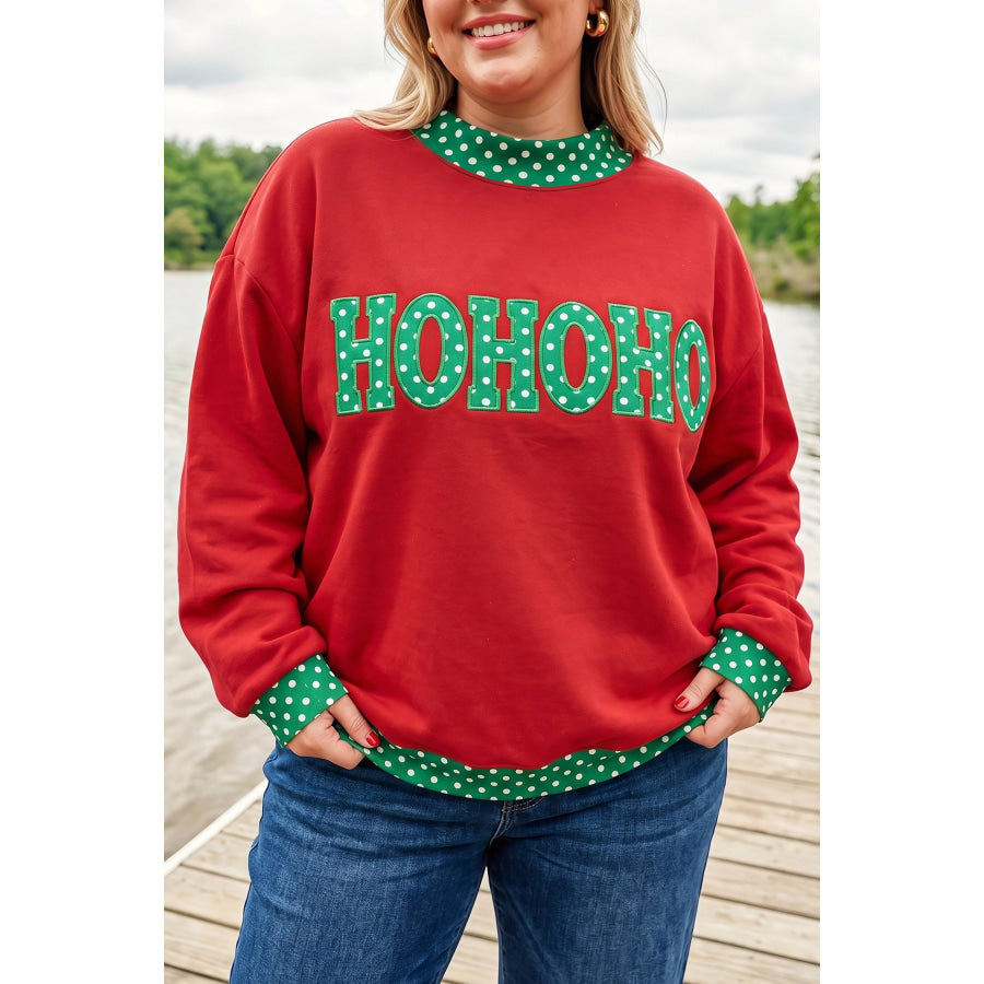 Fiery Red Casual Polka Dot Patchwork Letter Graphic Plus Size Sweatshirt Size/Plus Sweatshirts & Hoodies