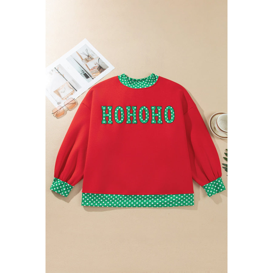 Fiery Red Casual Polka Dot Patchwork Letter Graphic Plus Size Sweatshirt Size/Plus Sweatshirts & Hoodies