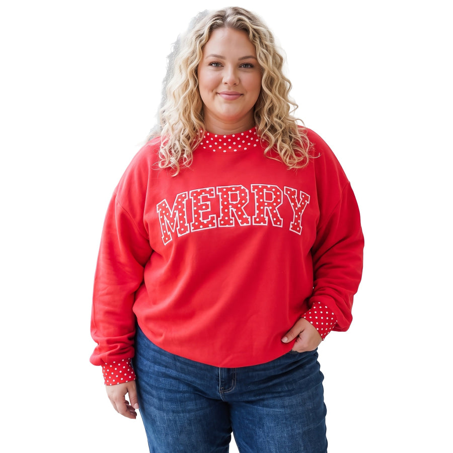 Fiery Red Casual Polka Dot Patchwork Letter Graphic Plus Size Sweatshirt Size/Plus Sweatshirts & Hoodies