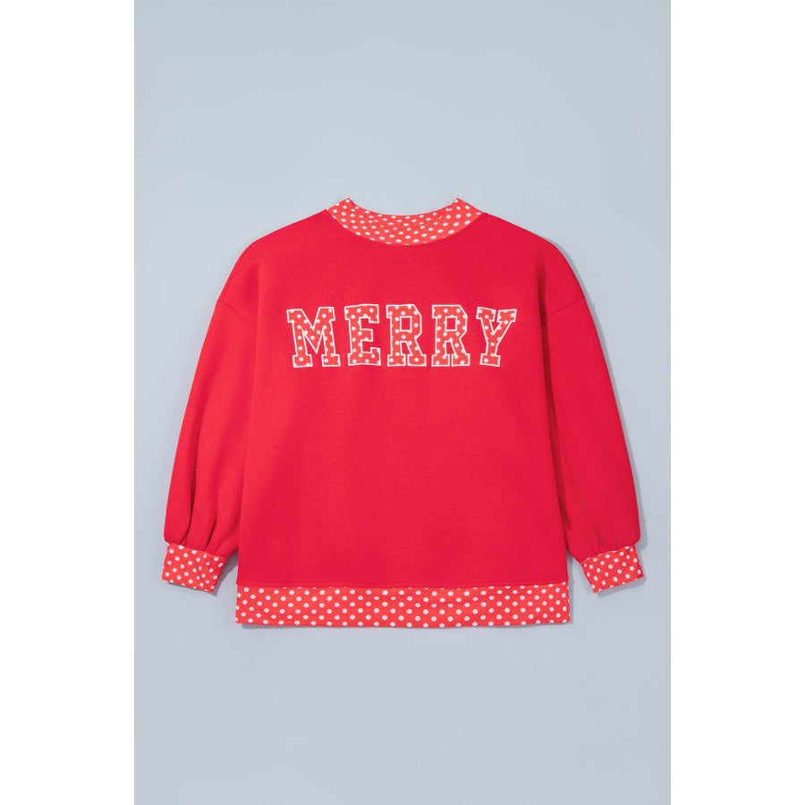Fiery Red Casual Polka Dot Patchwork Letter Graphic Plus Size Sweatshirt Size/Plus Sweatshirts & Hoodies