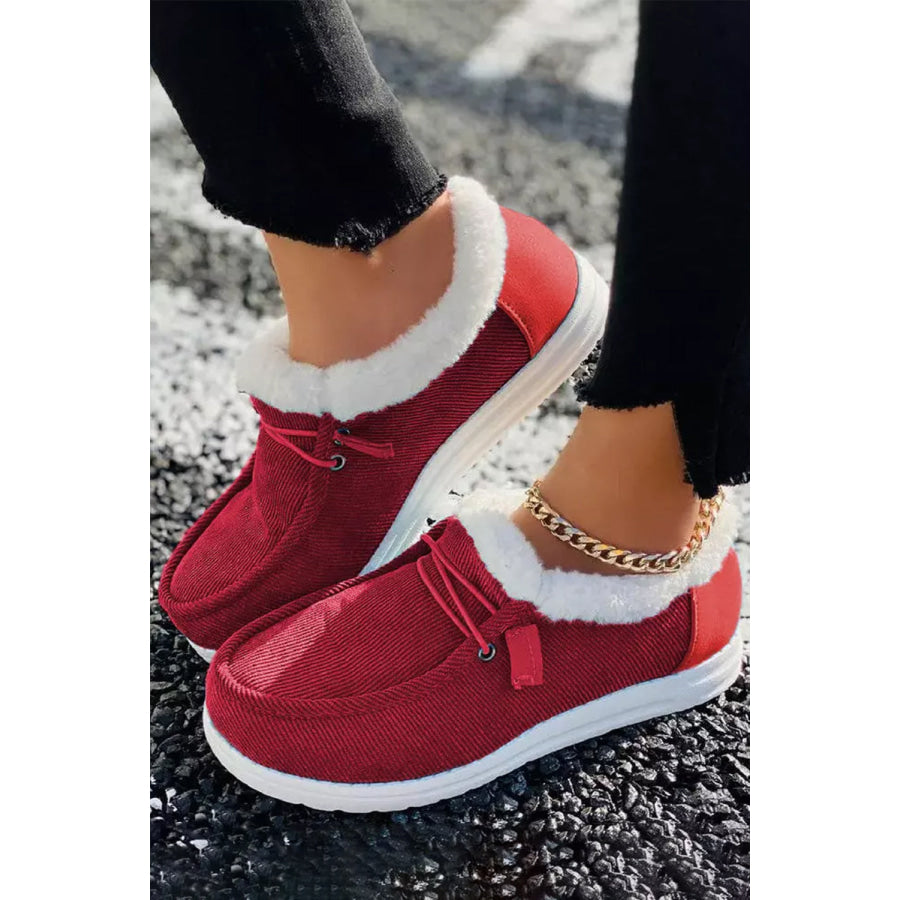 Fiery Red Corduroy Drawstring Plush Slip on Shoes Fiery Red / 37 / 100% Polyester + 100% TPR Shoes &amp; Bags/Women’s Shoes