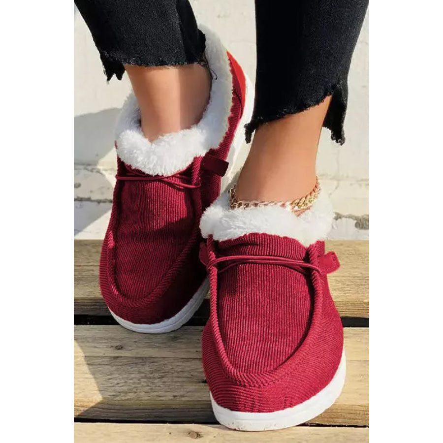 Fiery Red Corduroy Drawstring Plush Slip on Shoes Shoes &amp; Bags/Women’s Shoes