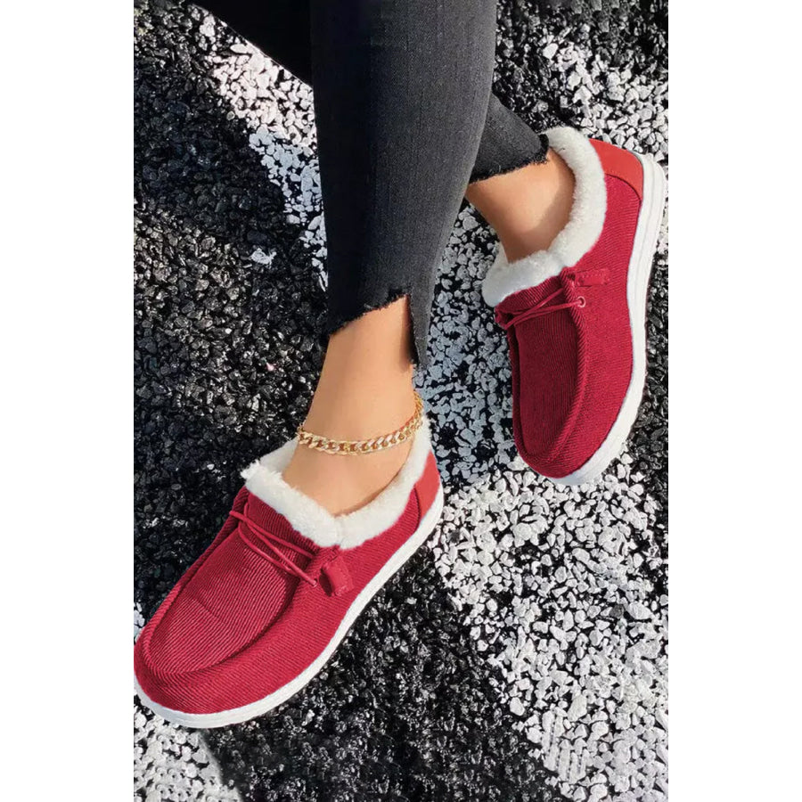 Fiery Red Corduroy Drawstring Plush Slip on Shoes Shoes &amp; Bags/Women’s Shoes