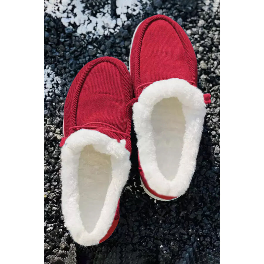 Fiery Red Corduroy Drawstring Plush Slip on Shoes Shoes &amp; Bags/Women’s Shoes