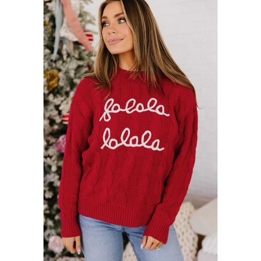 Fiery Red Falala Cable Knit Christmas Dropped Shoulder Pullover Sweater / S Sweaters & Cardigans/Sweaters