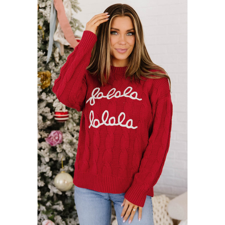 Fiery Red Falala Cable Knit Christmas Dropped Shoulder Pullover Sweater Sweaters & Cardigans/Sweaters
