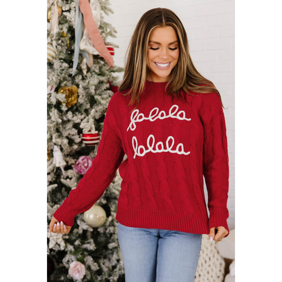 Fiery Red Falala Cable Knit Christmas Dropped Shoulder Pullover Sweater Sweaters & Cardigans/Sweaters
