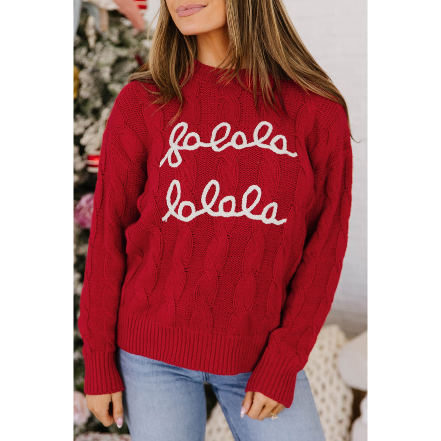 Fiery Red Falala Cable Knit Christmas Dropped Shoulder Pullover Sweater Sweaters & Cardigans/Sweaters