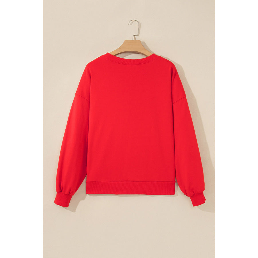 Fiery Red GAMEDAY Embroidered Patch Pattern Casual Shift Sweatshirt Tops/Sweatshirts & Hoodies