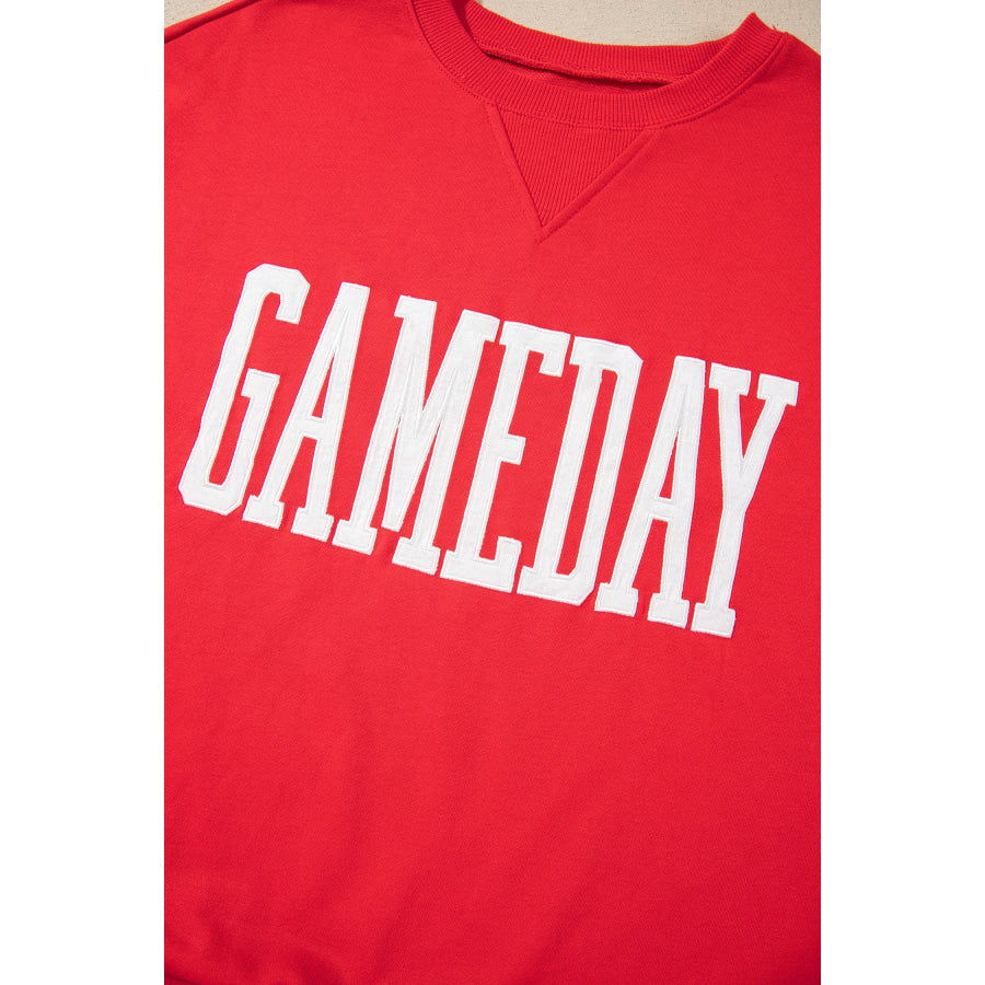 Fiery Red GAMEDAY Embroidered Patch Pattern Casual Shift Sweatshirt Tops/Sweatshirts & Hoodies