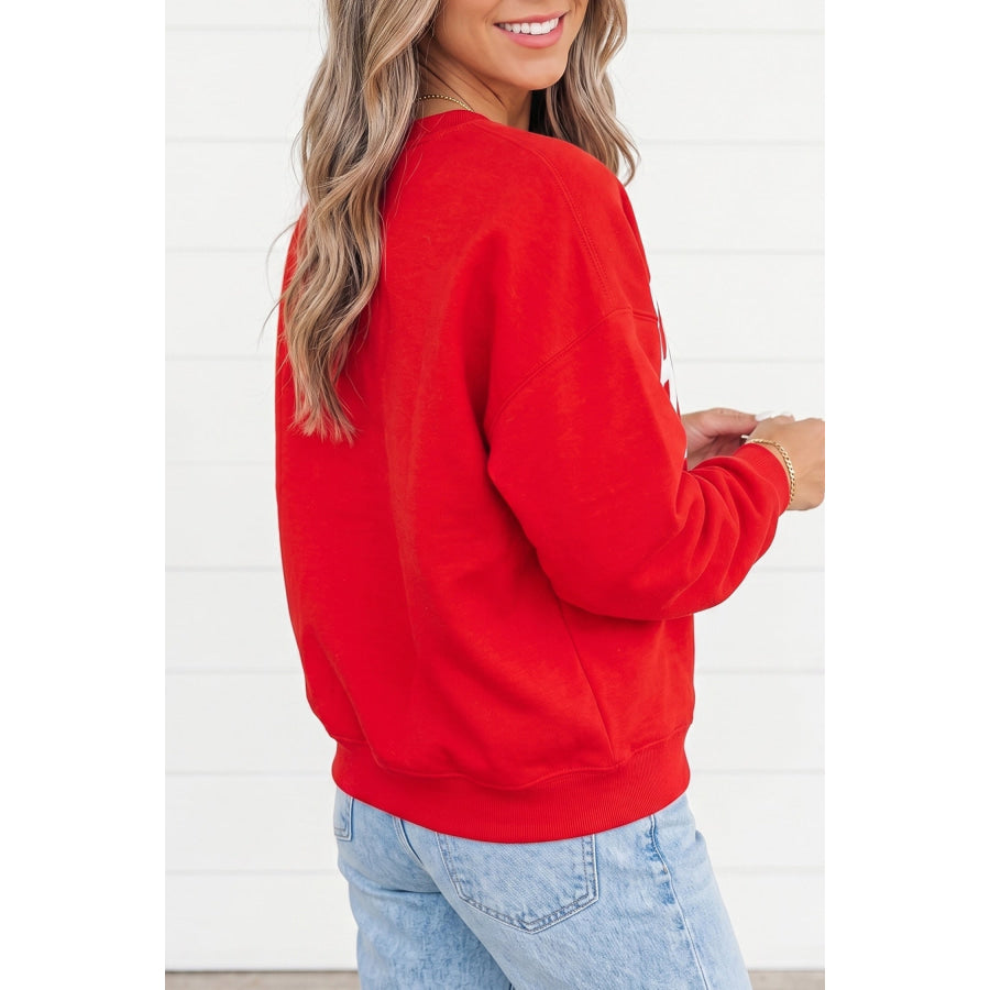 Fiery Red GAMEDAY Embroidered Patch Pattern Casual Shift Sweatshirt Tops/Sweatshirts & Hoodies