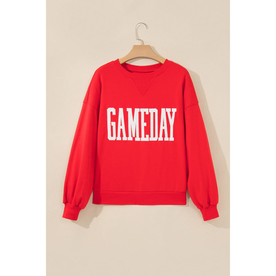 Fiery Red GAMEDAY Embroidered Patch Pattern Casual Shift Sweatshirt Tops/Sweatshirts & Hoodies