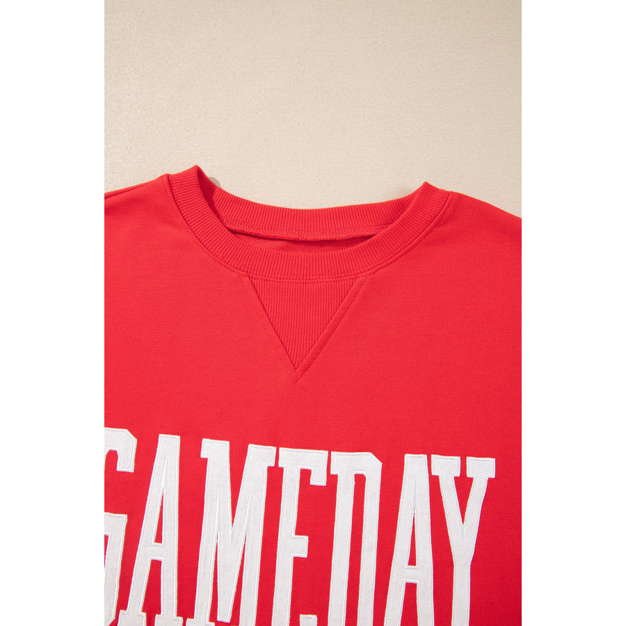 Fiery Red GAMEDAY Embroidered Patch Pattern Casual Shift Sweatshirt Tops/Sweatshirts & Hoodies