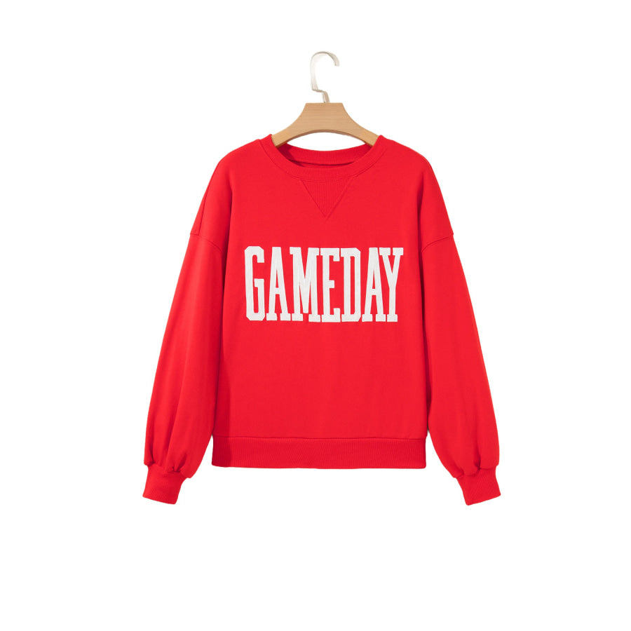 Fiery Red GAMEDAY Embroidered Patch Pattern Casual Shift Sweatshirt Tops/Sweatshirts & Hoodies