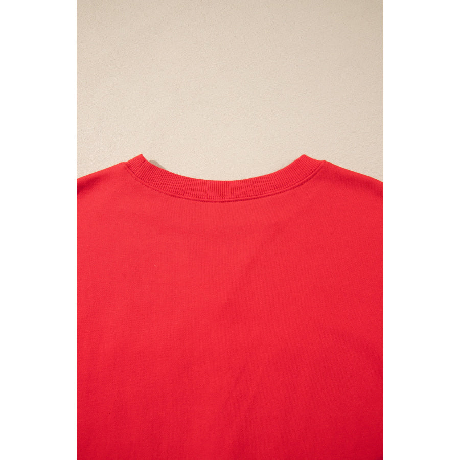 Fiery Red GAMEDAY Embroidered Patch Pattern Casual Shift Sweatshirt Tops/Sweatshirts & Hoodies