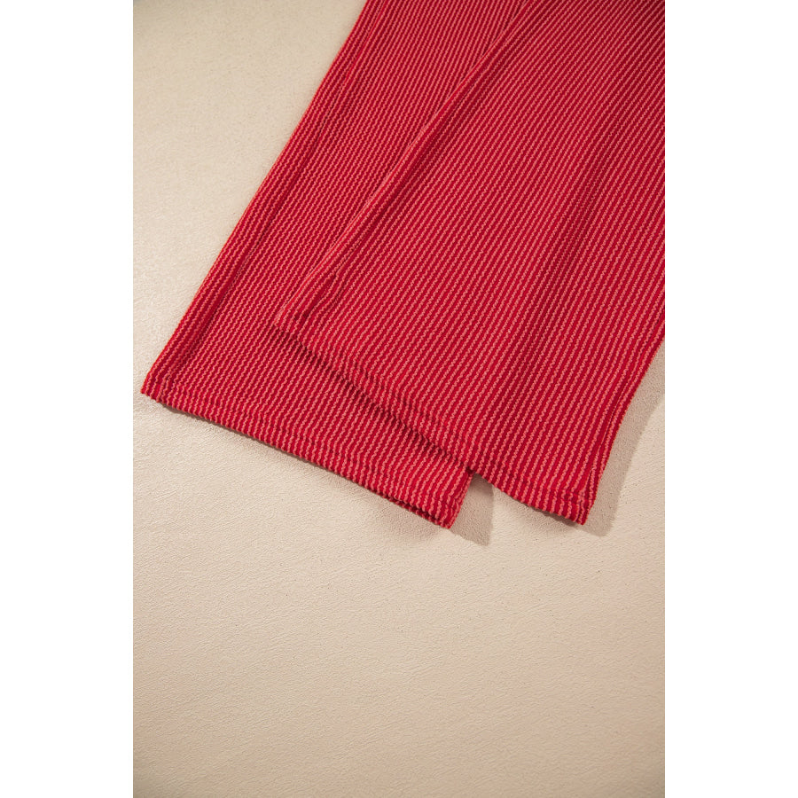 Fiery Red JOLLY Corded Long Sleeve Top and Pockets Pants Set Two Piece Sets/Pant Sets