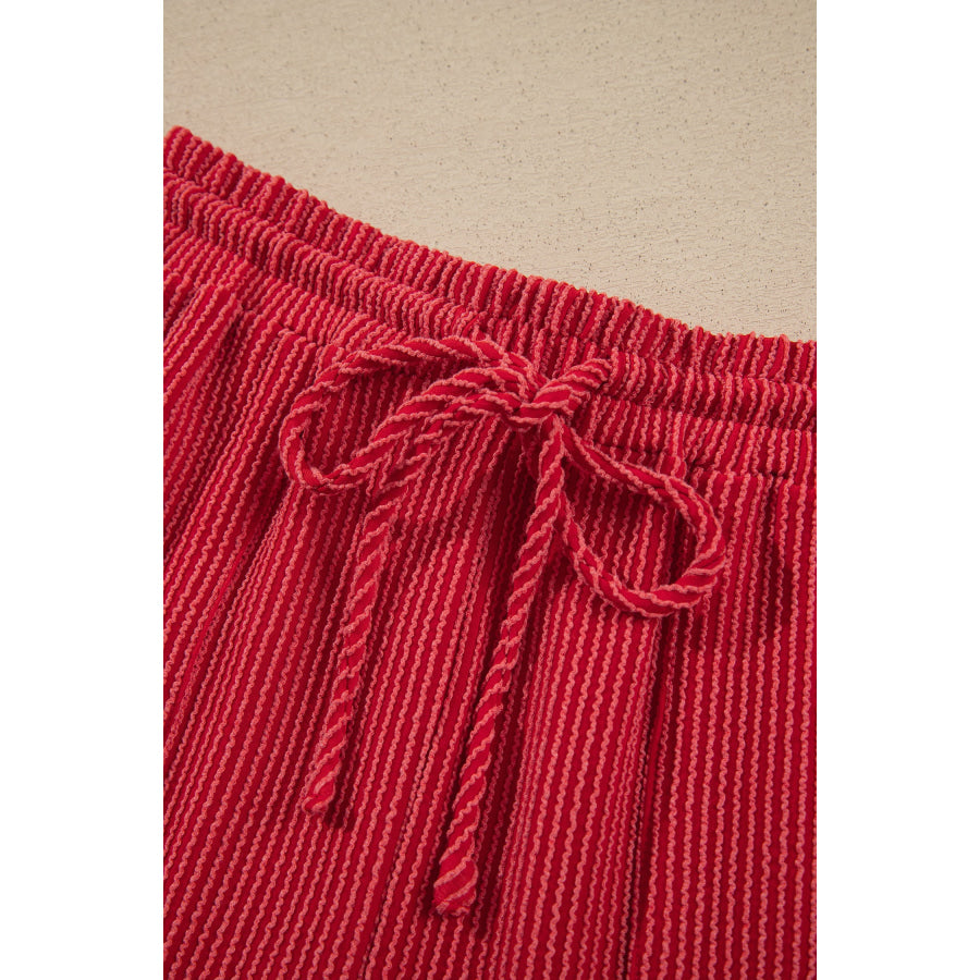 Fiery Red JOLLY Corded Long Sleeve Top and Pockets Pants Set Two Piece Sets/Pant Sets
