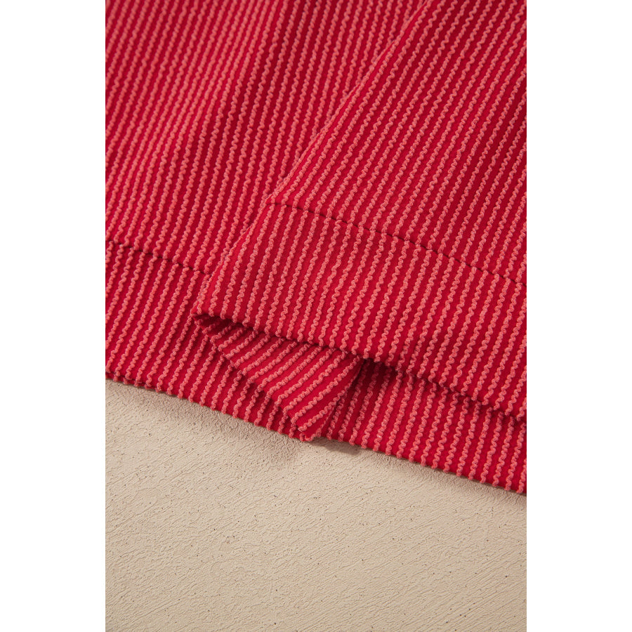 Fiery Red JOLLY Corded Long Sleeve Top and Pockets Pants Set Two Piece Sets/Pant Sets