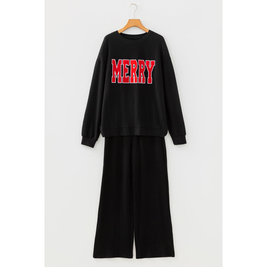 Fiery Red JOLLY Corded Long Sleeve Top and Pockets Pants Set Two Piece Sets/Pant Sets