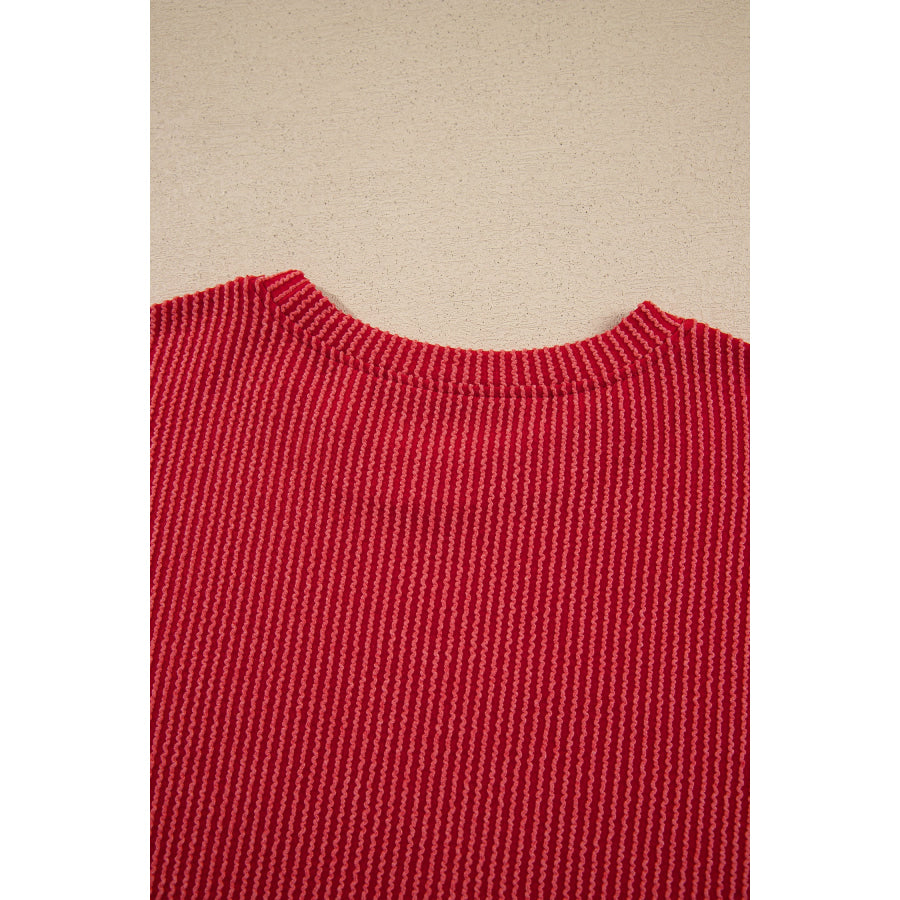 Fiery Red JOLLY Corded Long Sleeve Top and Pockets Pants Set Two Piece Sets/Pant Sets