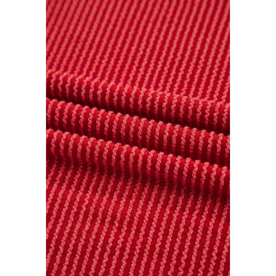 Fiery Red JOLLY Corded Long Sleeve Top and Pockets Pants Set Two Piece Sets/Pant Sets