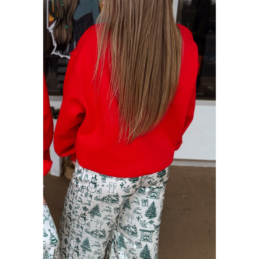 Fiery Red MERRY/CHRISTMAS Reversible Print Mock Neck Baggy Pullover Sweatshirt / S / 65% Polyester + 35% Cotton Tops/Sweatshirts & Hoodies