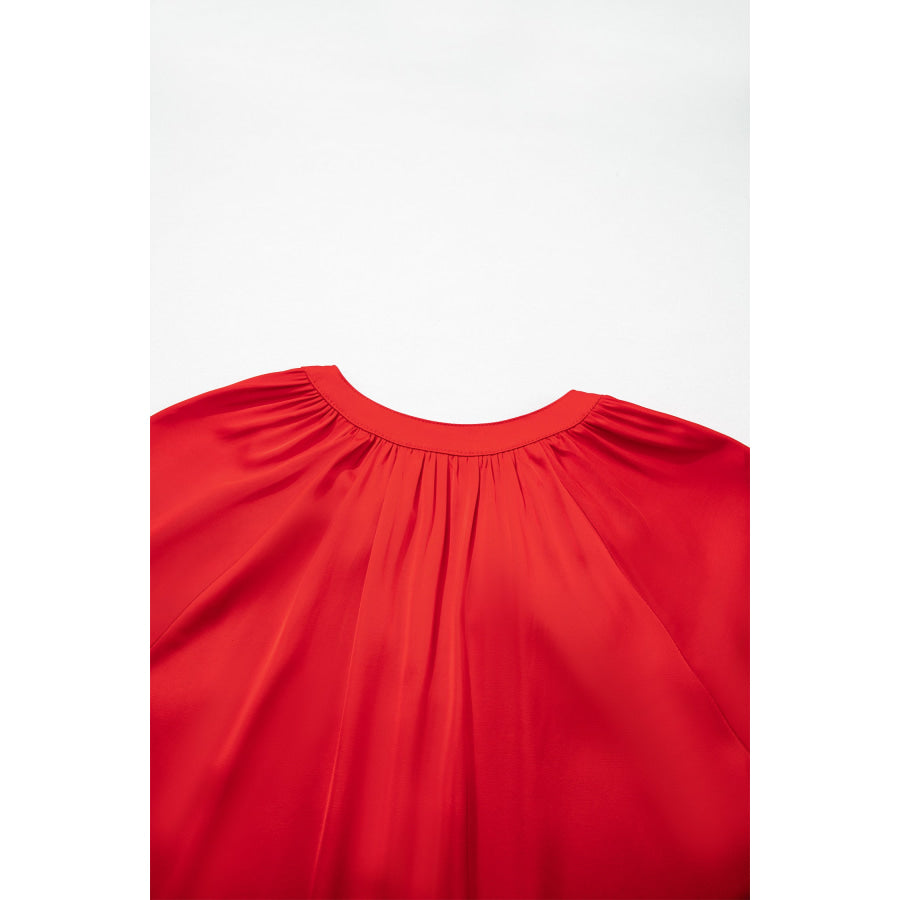 Fiery Red Patchwork Lace Long Sleeve V Neck Button Front Shirt Tops/Blouses & Shirts