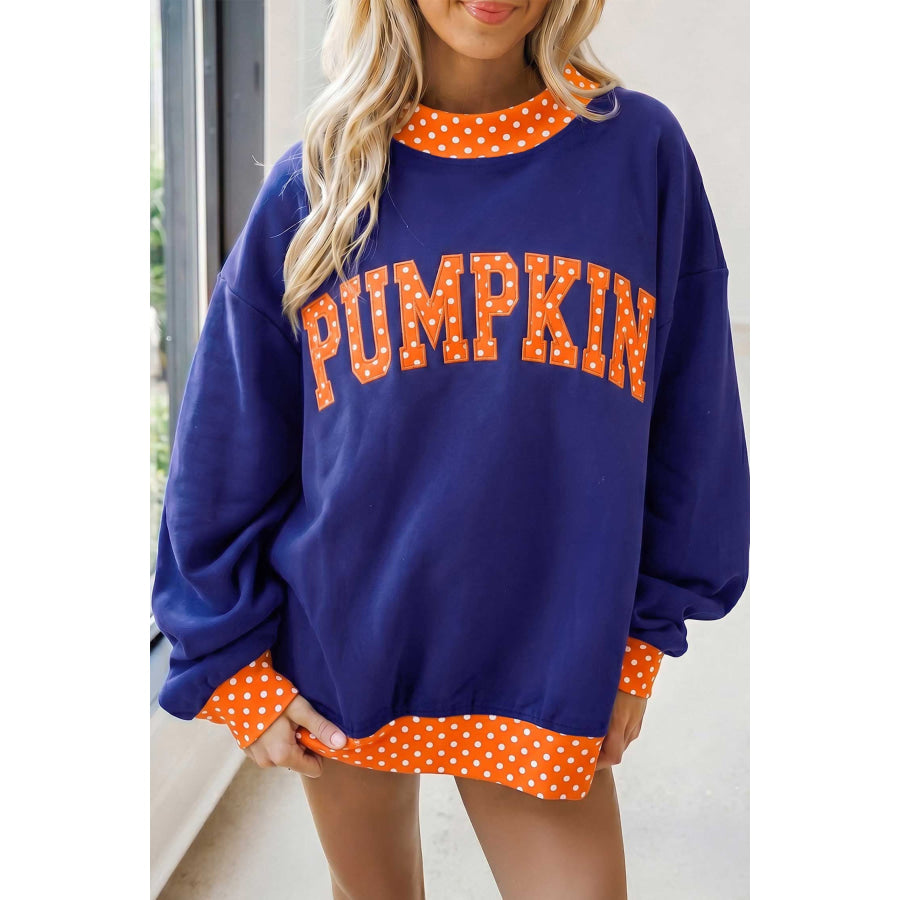 Fiery Red Polka Dot Letter Print Contrast Trim Mock Neck Sweatshirt Tops/Sweatshirts & Hoodies