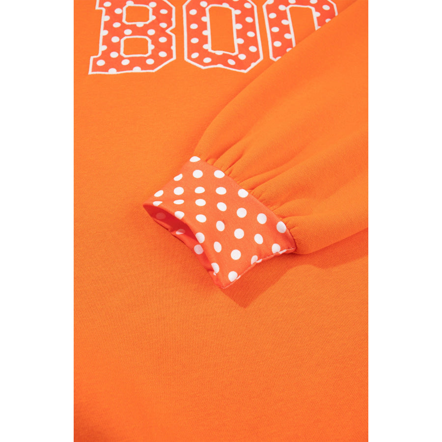 Fiery Red Polka Dot Letter Print Contrast Trim Mock Neck Sweatshirt Tops/Sweatshirts & Hoodies